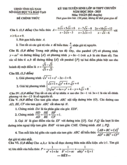 Đề tuyển sinh lớp 10 chuyên môn Toán (chuyên) năm 2024 – 2025 sở GD&ĐT Hà Nam