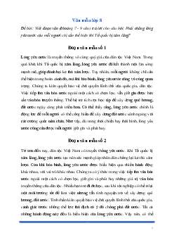 Viết đoạn văn trả lời cho câu hỏi: Phải chăng lòng yêu nước của mỗi người chỉ cần thể hiện khi Tổ quốc bị xâm lăng? Ngữ Văn 8 | Kết nối tri thức