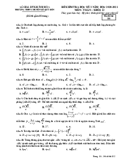 Đề thi HK1 Toán 12 năm 2020 – 2021 trường THPT chuyên Lê Quý Đôn – Khánh Hòa