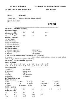 (Đáp án) Kỳ thi chọn đội tuyển dự thi HSG cấp tỉnh trường THPT chuyên Nguyễn Trãi năm 2022-2023 môn Tiếng Anh
