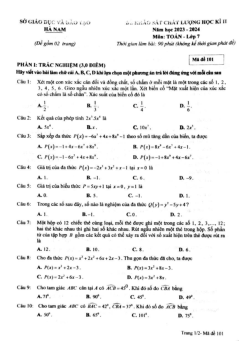 Đề khảo sát học kì 2 Toán 7 năm 2023 – 2024 sở GD&ĐT Hà Nam