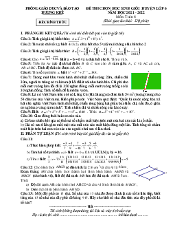 Đề học sinh giỏi Toán 6 năm 2021 – 2022 phòng GD&ĐT Hương Khê – Hà Tĩnh