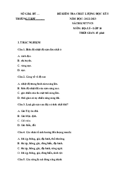 Bộ đề thi học kì 1 môn Địa lý 10 Kết nối tri thức năm học 2022 - 2023