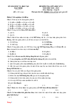 Đề kiểm tra giữa học kỳ 2 Sinh học 10 Sở GD Bắc Ninh 2022-2023 (có đáp án)
