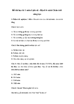 Đề thi học kì 1 môn Lịch sử - Địa lí 6 năm 2023 - 2024 sách Chân trời sáng tạo | Đề 5