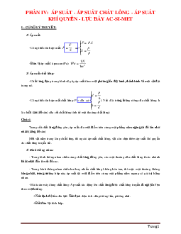 Bồi dưỡng học sinh giỏi môn vật lý 9 Áp suất- áp suất chất lỏng- áp suất khí quyển- lực đẩy ac-si-mét