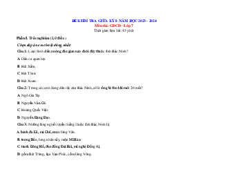 Bộ đề thi giữa học kì 1 môn GDCD lớp 7 năm 2023 - 2024 CTST - Đề 1