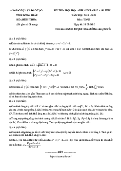 Đề thi chọn học sinh giỏi tỉnh Toán 12 năm 2019 – 2020 sở GD&ĐT Đồng Tháp