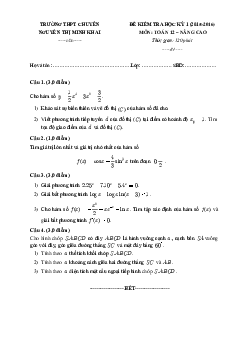 Đề thi HK1 lớp 12 trường chuyên Nguyễn Thị Minh Khai – Sóc Trăng