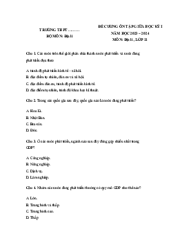 Đề cương ôn tập giữa học kì 1 môn Địa lí 11 sách Chân trời sáng tạo
