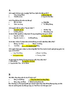 Câu hỏi trắc nghiệm ôn tập môn Lịch sử Đảng có đáp án