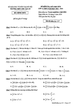 Đề giữa học kì 2 Toán 12 năm 2023 – 2024 trường THPT Chu Văn An – Hà Nội