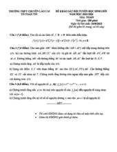 Đề khảo sát đội tuyển HSG Toán năm 2025 – 2026 trường THPT chuyên Lào Cai