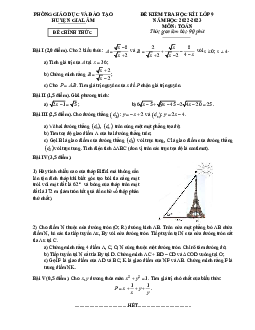 Đề kiểm tra học kì 1 Toán 9 năm 2022 – 2023 phòng GD&ĐT Gia Lâm – Hà Nội