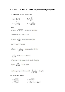 Giải bài tập SBT Toán 9 bài 2: Căn thức bậc hai và hằng đẳng thức