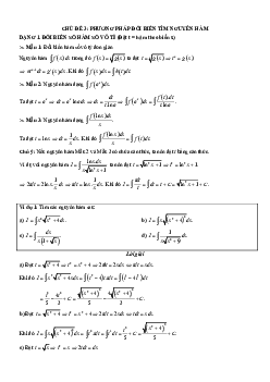 Chuyên đề trắc nghiệm phương pháp đổi biến tìm nguyên hàm Toán 12