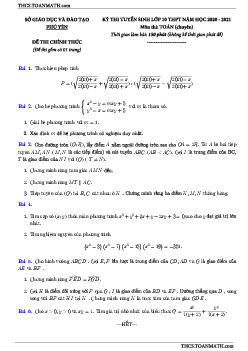 Đề tuyển sinh lớp 10 môn Toán (chuyên) năm 2020 – 2021 sở GD&ĐT Phú Yên