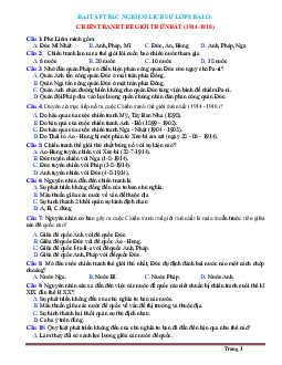 Trắc nghiệm Sử 8 Bài 13: Chiến tranh Thế Giới Thứ Nhất 1914-1918 (có đáp án)