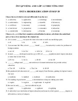 Bài tập Unit 5 lớp 12: Higher Education có đáp án