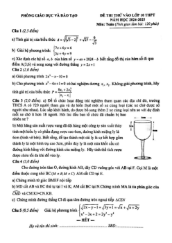 Đề thi thử Toán vào lớp 10 năm 2024 – 2025 phòng GD&ĐT Thanh Chương – Nghệ An