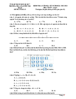 Đề tham khảo học kỳ 1 Toán 6 năm 2022 – 2023 trường THCS Nguyễn Thị Thập – TP HCM