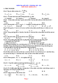 Đề thi giữa học kì 1 Toán 11 năm 2022-2023 (có đáp án)