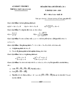 Đề kiểm tra chuyên đề Toán 10 lần 1 năm 2019 – 2020 trường Quang Hà – Vĩnh Phúc