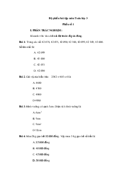Bộ phiếu bài tập môn Toán lớp 3 (từ 09/3 đến 15/3/2021)