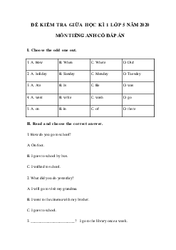 Đề thi giữa kì 1 lớp 5 môn tiếng Anh năm 2020 - 2021 số 3