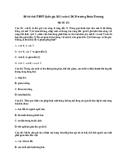 Đề thi thử THPT Quốc gia 2021 môn GDCD trường Đoàn Thượng, Hải Dương lần 1 có đáp án