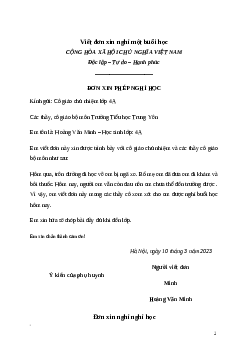 Văn mẫu Viết đơn xin nghỉ một buổi học | Kết nối tri thức