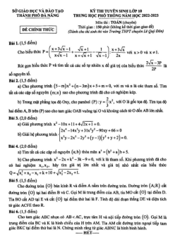Đề tuyển sinh lớp 10 môn Toán (chuyên) năm 2022 – 2023 sở GD&ĐT TP Đà Nẵng