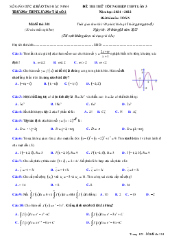 Đề thi thử THPT Quốc gia 2022 môn Toán lần 3 trường THPT Lương Tài 2, Bắc Ninh (có đáp án)
