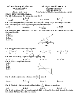 Đề thi giữa học kì 2 Toán 8 năm 2023 – 2024 phòng GD&ĐT Tân Yên – Bắc Giang