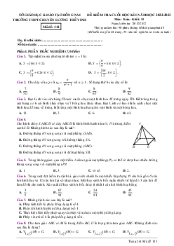 Đề học kì 1 Toán 11 năm 2022 – 2023 trường chuyên Lương Thế Vinh – Đồng Nai