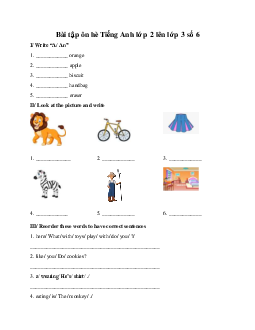 Bài tập ôn hè Tiếng Anh lớp 2 lên lớp 3 - Số 6