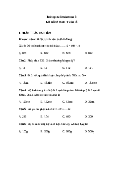 Phiếu bài tập cuối tuần lớp 3 môn Toán - Tuần 15 (Nâng cao) | Kết nối tri thức