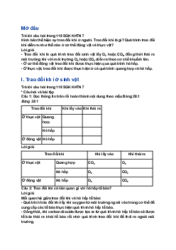 Giải SGK Khoa học tự nhiên 7 bài 28: Trao đổi khí ở sinh vật| Kết nối tri thức