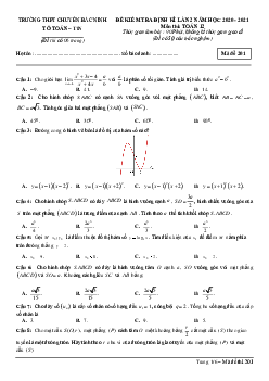 Đề kiểm tra định kì Toán 12 lần 2 năm 2020 – 2021 trường THPT chuyên Bắc Ninh