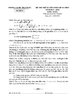 Đề thi thử Toán vào lớp 10 năm 2023 – 2024 phòng GD&ĐT Thạch Hà – Hà Tĩnh