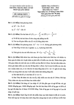 Đề thi cuối kỳ 2 Toán 9 năm 2023 – 2024 trường THCS Trần Quang Khải – TP HCM