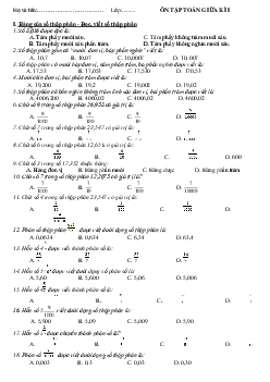Đề cương ôn tập Toán lớp 5 giữa kì 1 Hay chọn lọc