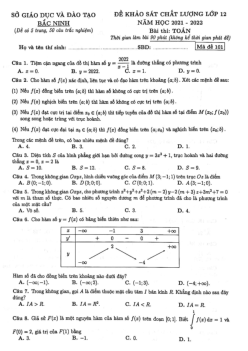 Đề thi thử THPT Quốc gia 2022 môn Toán Sở GD&ĐT Bắc Ninh
