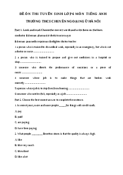 Đề thi thử vào lớp 6 môn Tiếng Anh trường THCS Ngoại Ngữ năm học 2024-2025 (Đề số 2)