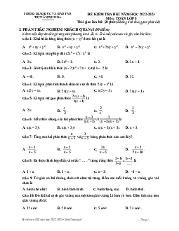 Đề học kì 1 Toán 8 năm 2022 – 2023 phòng GD&ĐT Ninh Hòa – Khánh Hòa