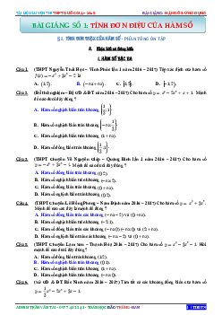 361 bài tập trắc nghiệm tính đơn điệu của hàm số có đáp án – Trần Văn Tài Toán 12