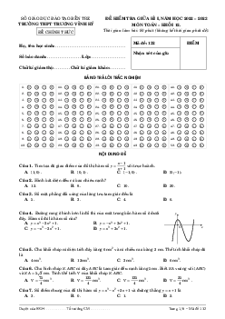 Đề giữa kì 1 Toán 12 năm 2022 – 2023 trường THPT Trương Vĩnh Ký – Bến Tre