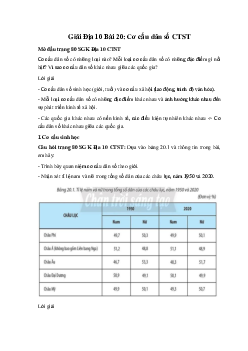Giải Địa 10 Bài 20: Cơ cấu dân số CTST