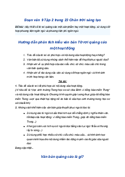 Soạn bài Viết văn bản quảng cáo hoặc tờ rơi về một sản phẩm hay một hoạt động | SGK Ngữ Văn 9 Chân trời sáng tạo (Tập 2)