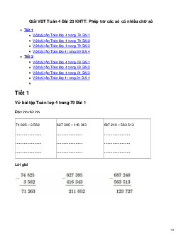 Vở bài tập Toán lớp 4 trang 79 Bài 23: Phép trừ các số có nhiều chữ số Kết nối tri thức